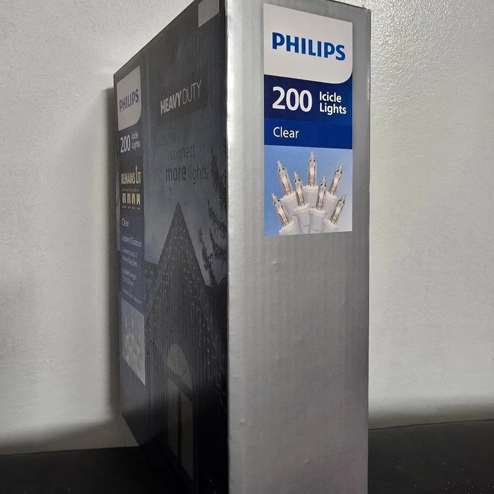 200ct Philips Heavy Duty Incandescent Smooth Mini Icicle Lights with White Wire